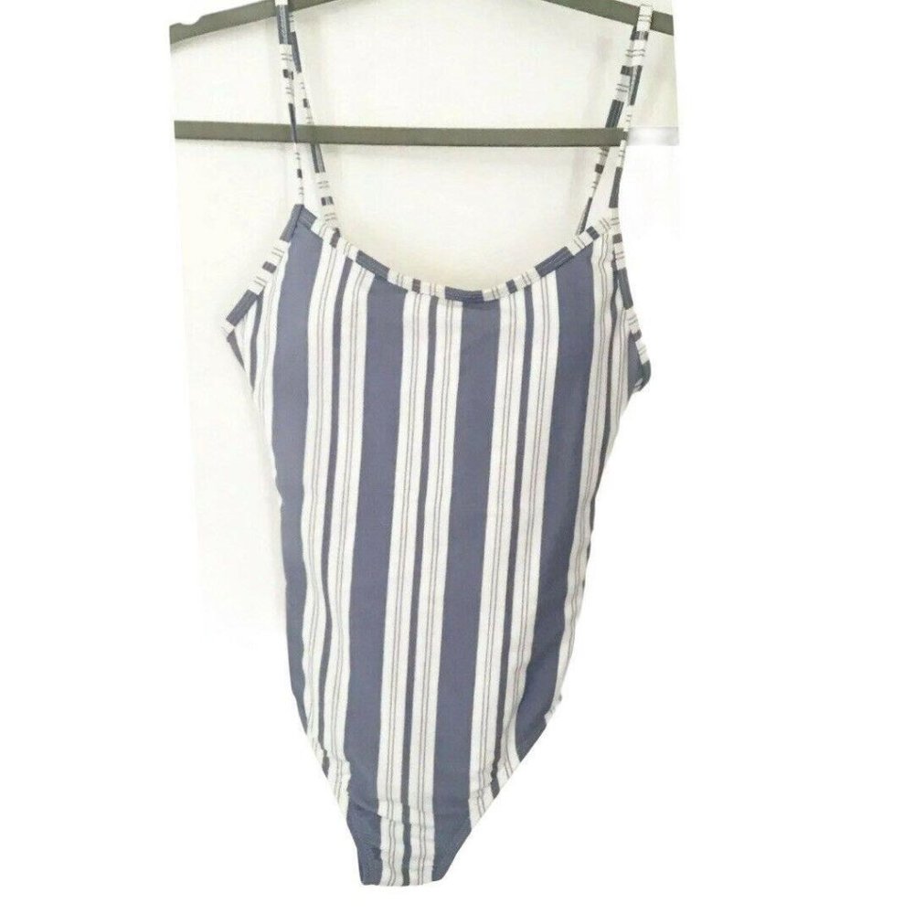 Beach Babe Australia Blue White Stripe One Piece Bathing Suit NWT, Size 2